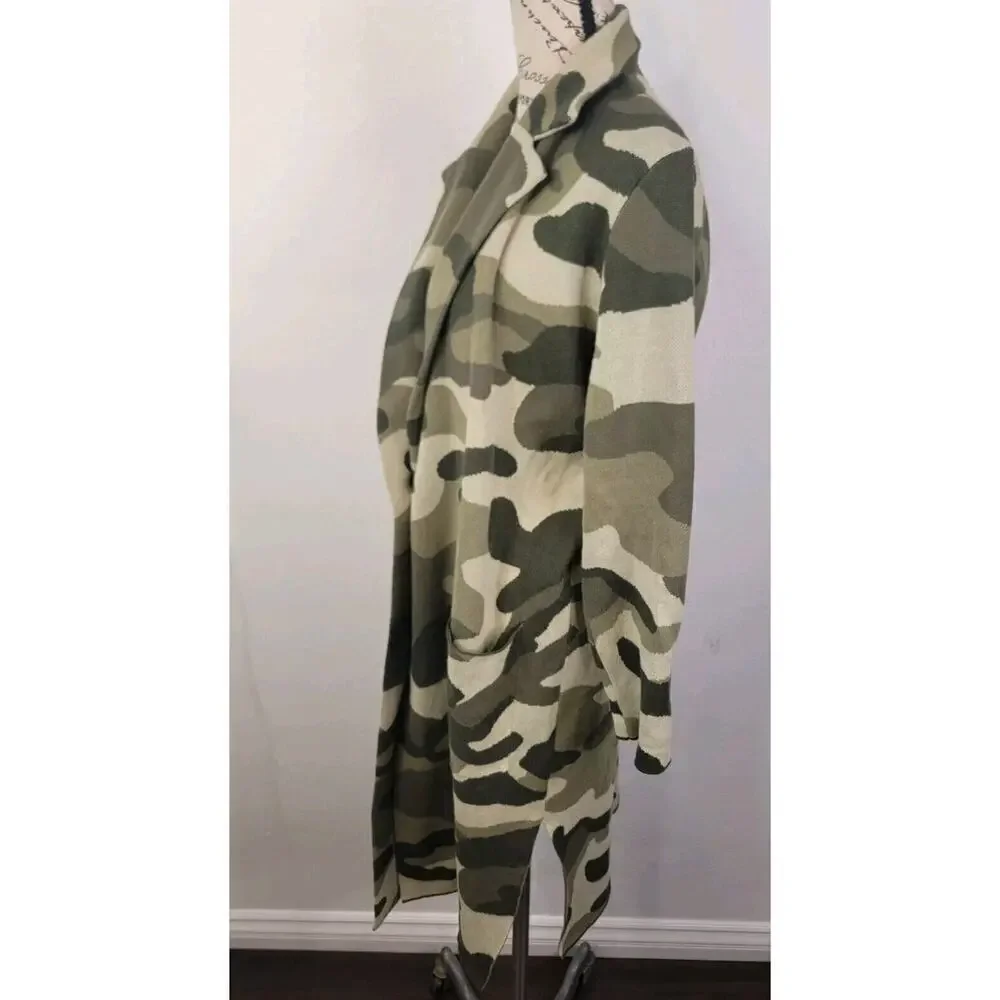 Maeve Anthropologie Kieran Camo Sweater Coat Small Green Motif Camouflage Floor_7
